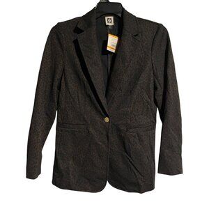 Anne Klein Womens Leopard Print Blazer Jacket Size Small Black Espresso